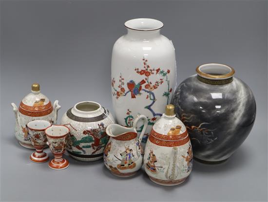 A group of Japanese ceramics, including a grey-ground dragon vase by Fukugawa,